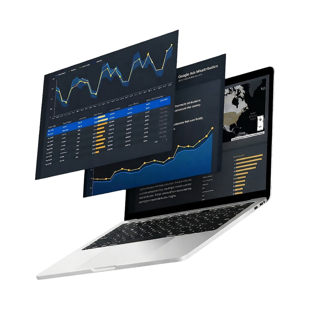 A preview of marketing dashboards and reporting on a laptop
